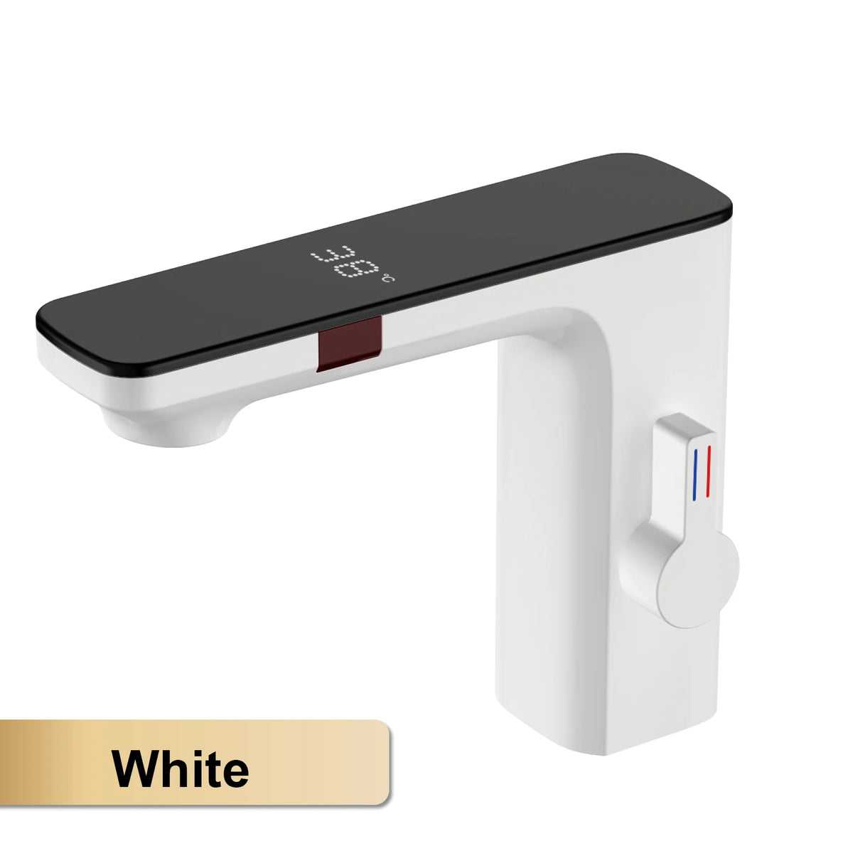 White Intelligent Brass Bathroom Faucet, Induction Design with LED Temperature Display, Single-Hole Single-Handle Hot and Cold Basin Tap