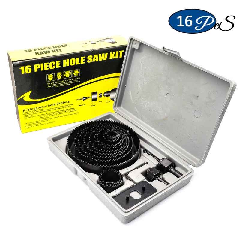 11/16pcs woodworking hole saw set drill bit carbon steel 19-127mm hole cutter set for plasterboard ceiling wood hole saw kit
