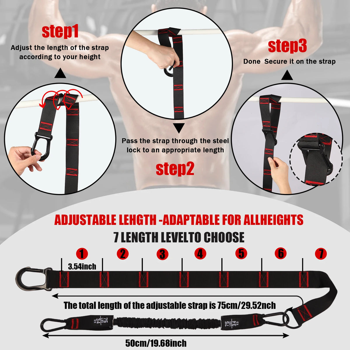 Bandas de asistencia para dominadas de 260 libras, bandas de resistencia para dominadas con soporte para pies, bandas de asistencia para barra de dominadas, equipo de entrenamiento de fuerza, altura ajustable