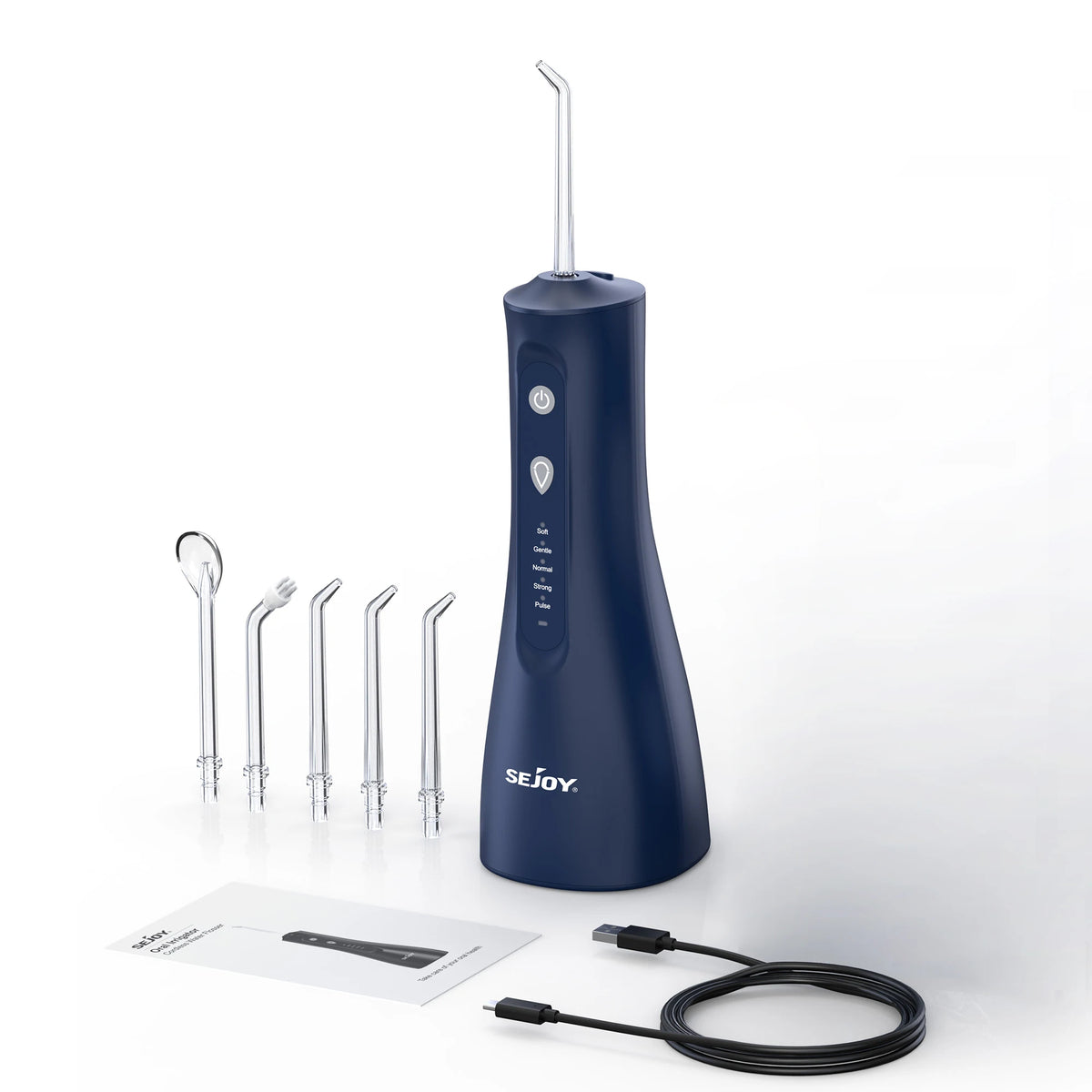 SEJOY Water Flosser Dental Oral Irrigator Teeth Whitening Strips Portable 230ML Tank 5 Modes 8 Jet Tips for Home Use