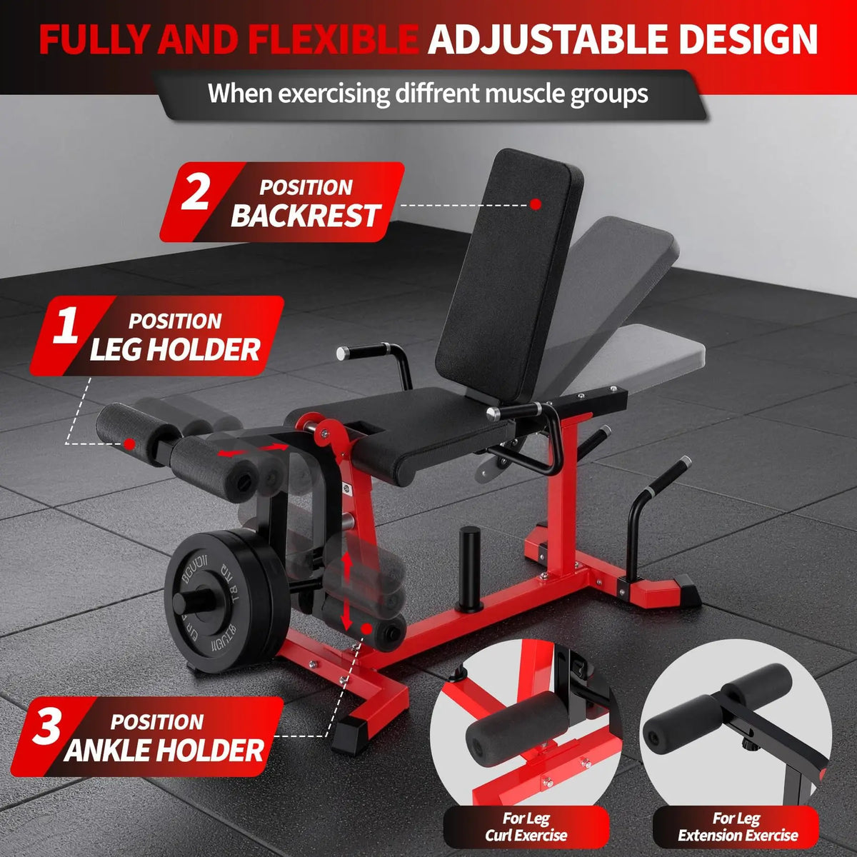 Adjustable Seated Leg Extension And Wave Machine Full Lower Body Trainer Reverse Hyper And Back Extension Home Gym Strength Equipment Black Red