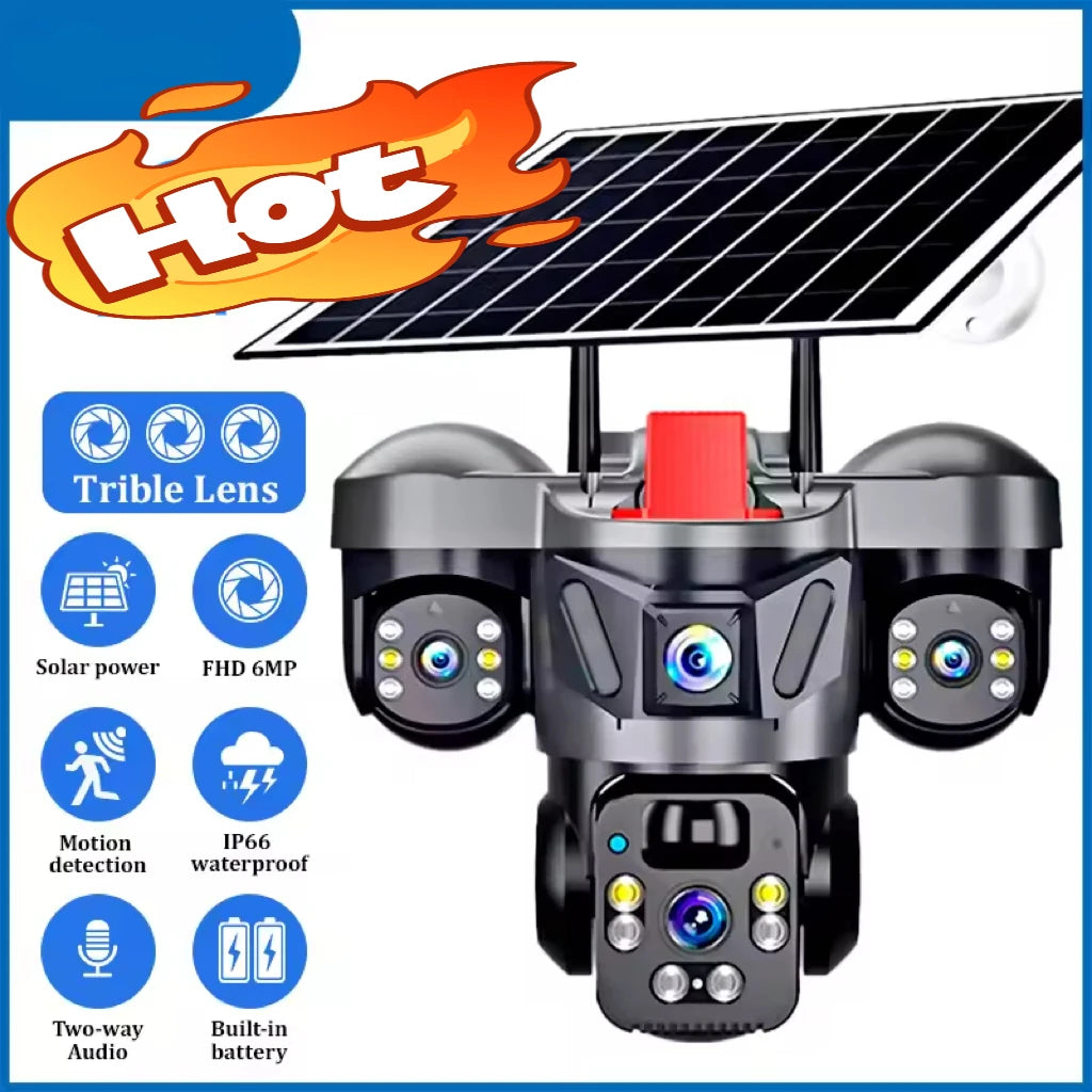 Cámara PTZ con Panel Solar 4G, 8MP, Triple Lente, WiFi para Exteriores, con Tarjeta de Memoria de Alta Velocidad (Cámara de Vigilancia para Seguridad en el Hogar, Opcional)