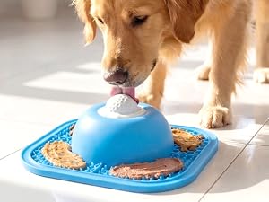 Slow Feeder Dog Bowls & Lick Mat for Liquid and Thick Treat, Anti-Slip Dog Lick Bowl with Interactive Rolling Ball, 5/6 Cup Pup Licking Toy for Large Medium Small Dogs and Cats Blue