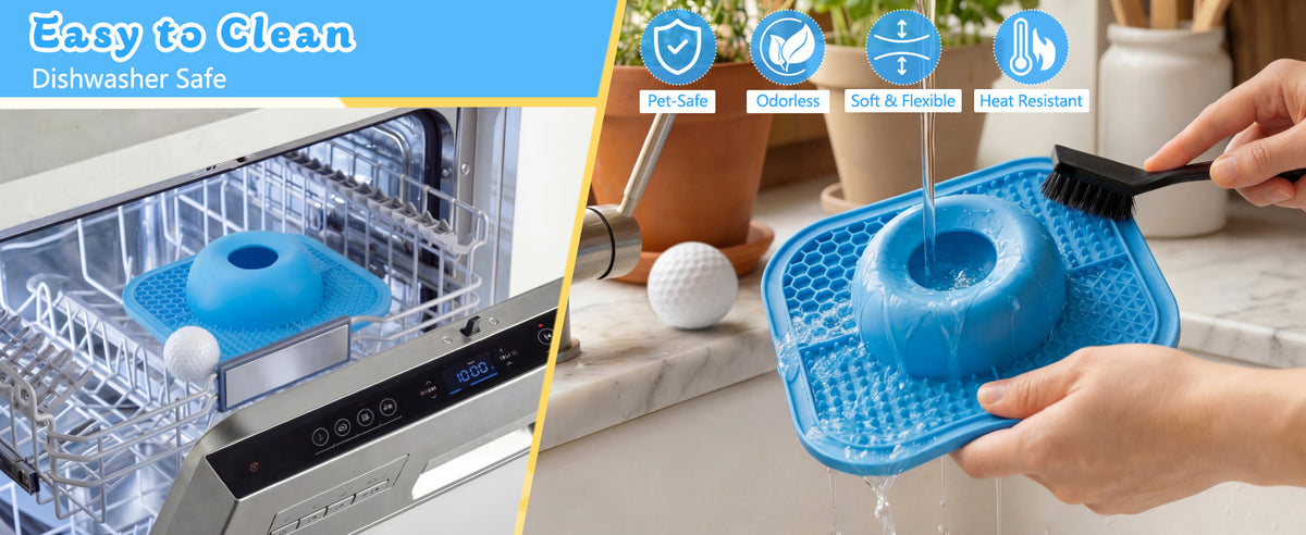 Slow Feeder Dog Bowls & Lick Mat for Liquid and Thick Treat, Anti-Slip Dog Lick Bowl with Interactive Rolling Ball, 5/6 Cup Pup Licking Toy for Large Medium Small Dogs and Cats Blue