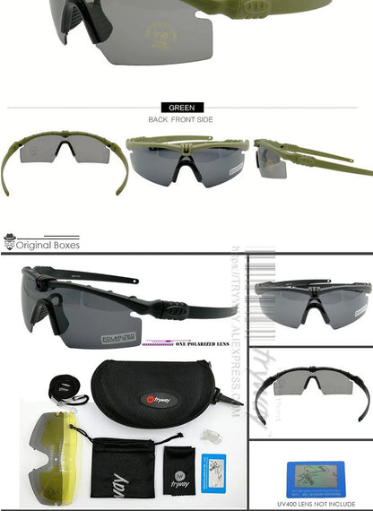 Tactical Professional Protective Military Polarized Glasses - Shooting, Sports, Hiking, Cycling, Paintball Safety Eyewear