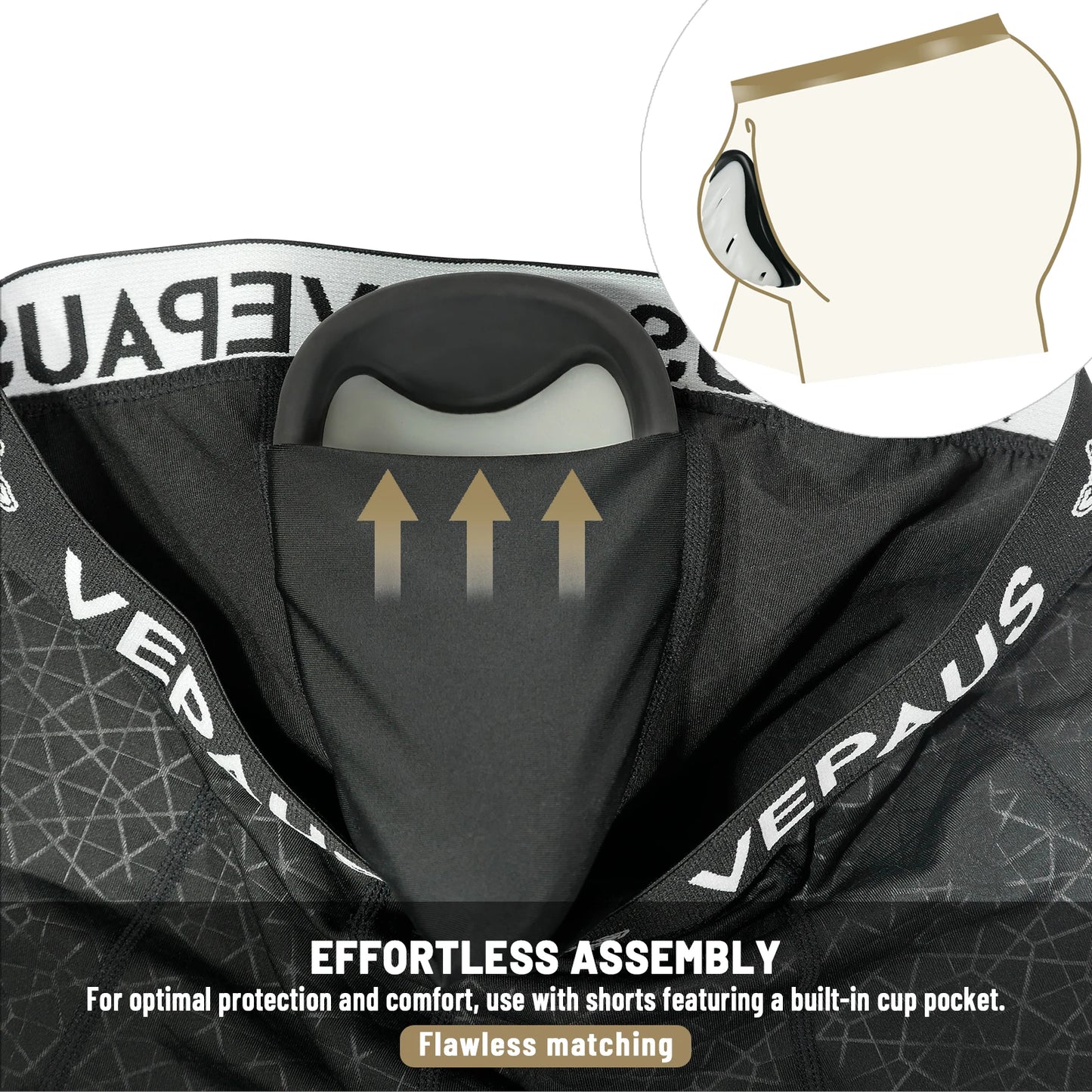 VEPAUS Men's Athletic Compression Shorts with Protective Cup Pocket, Printed Design and Performance Fit Baseball, Hockey, MMA