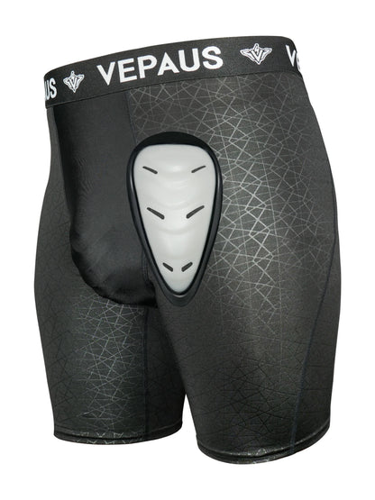 VEPAUS Men's Athletic Compression Shorts with Protective Cup Pocket, Printed Design and Performance Fit Baseball, Hockey, MMA