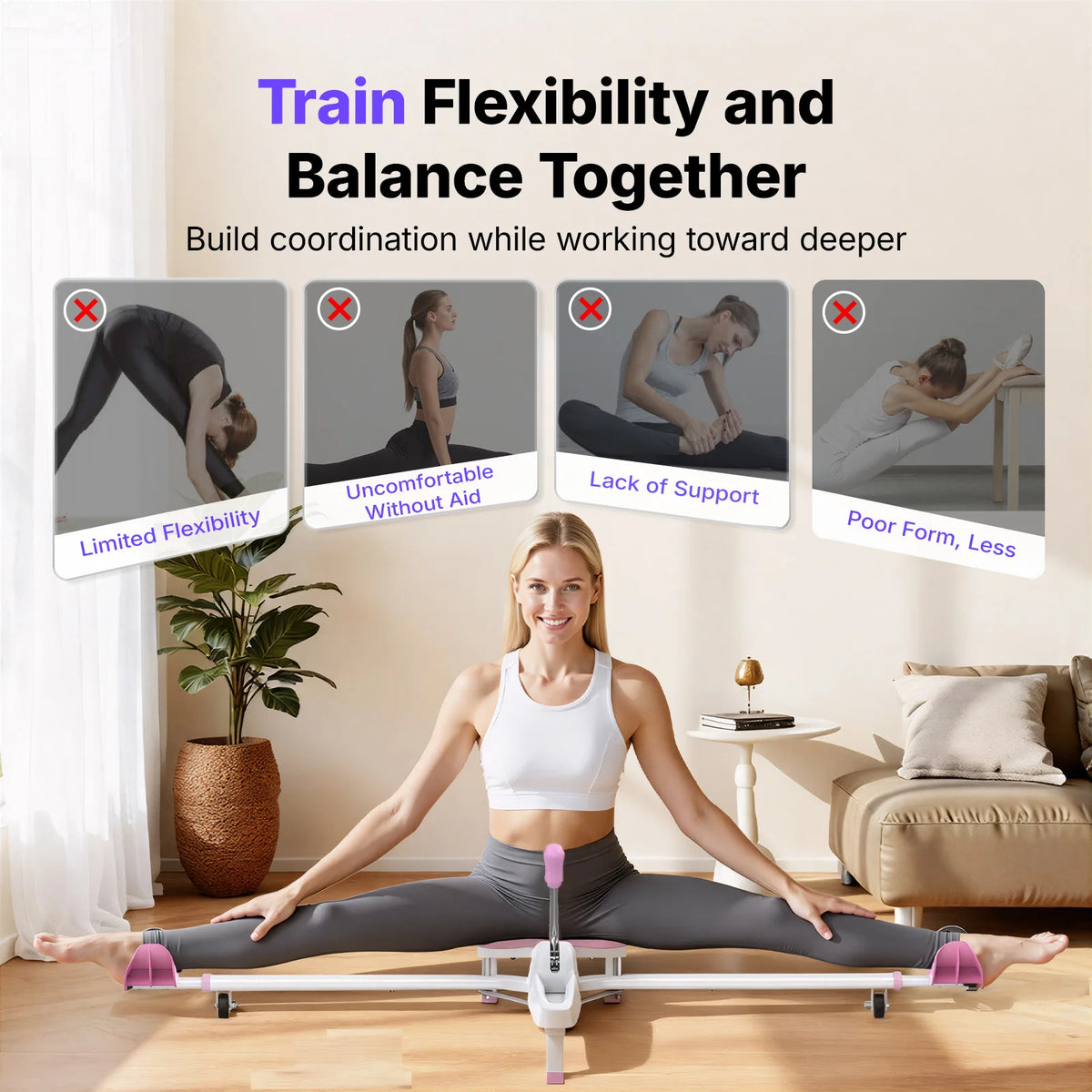 MERACH 180° Split Machine 6-Level Leg Stretcher, 300 LBS Capacity Stretching Equipment with Comfort Pad, Improves Flexibility for Dance, Gymnastics, Sports, and Home Training Gear