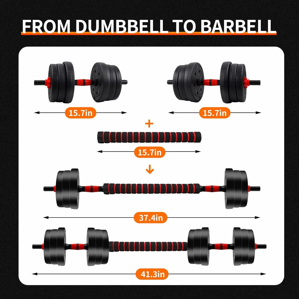 5-44lb Adjustable Dumbbell to Barbell Set, Anti-Slip Grip, Versatile Home Gym Fitness Strength Training Barbell Weight Plates