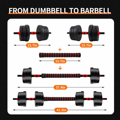 5-44lb Adjustable Dumbbell to Barbell Set, Anti-Slip Grip, Versatile Home Gym Fitness Strength Training Barbell Weight Plates
