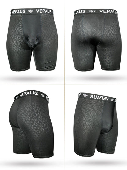 VEPAUS Men's Athletic Compression Shorts with Protective Cup Pocket, Printed Design and Performance Fit Baseball, Hockey, MMA