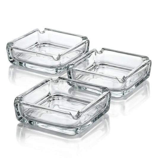 Set of 3 Premium Square Glass Ashtrays - Elegant & Easy to Clean