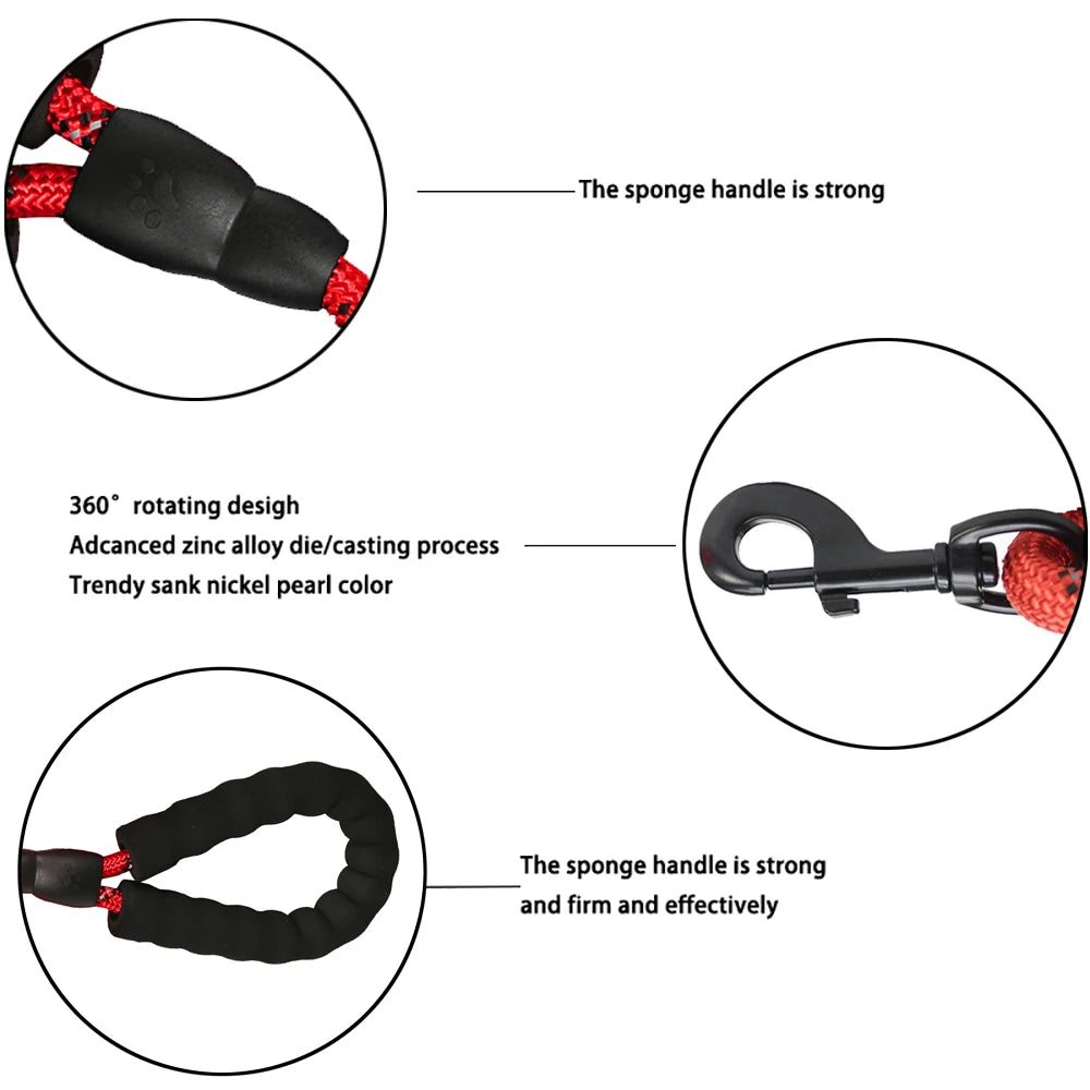 Pet Leashes Reflective Multi Color Round Rope Large Dog Collar Leash Training Running Rope Comfortable For Medium And Large Dogs
