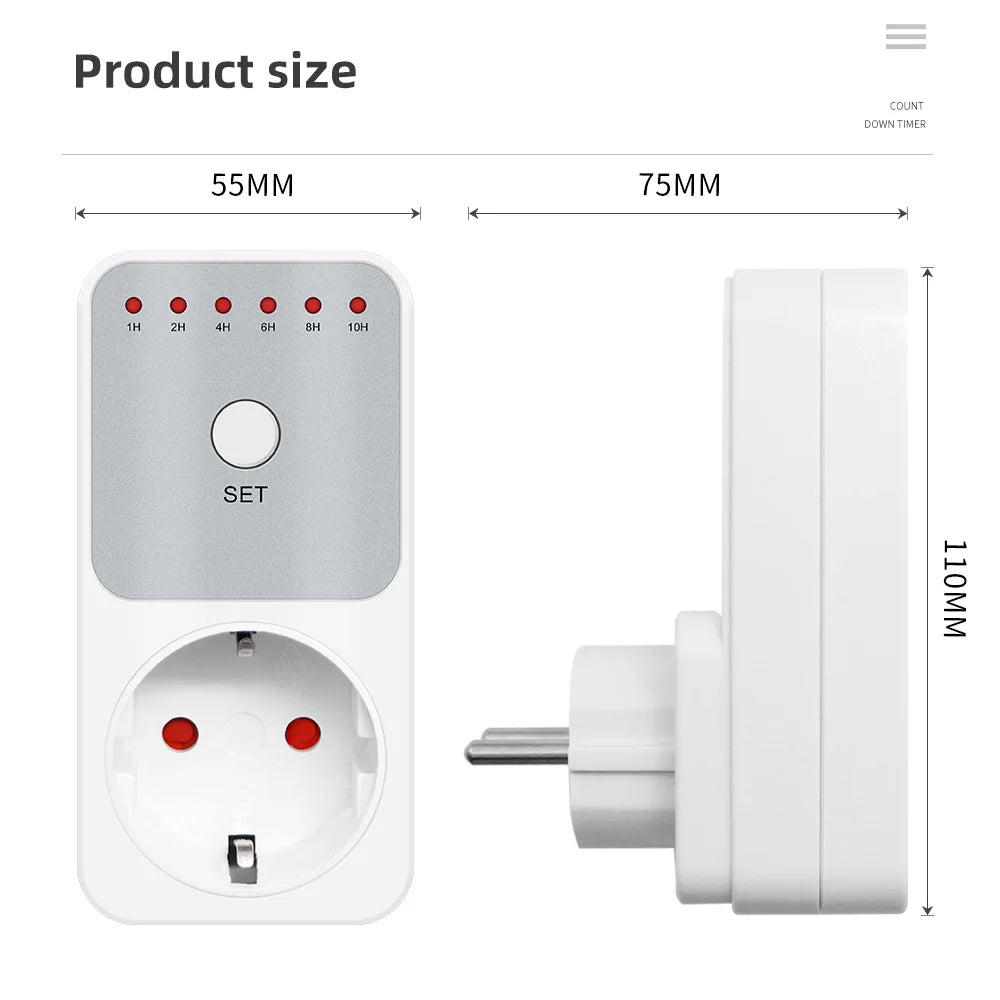 10Hr Countdown Timer Socket Plug Intelligent Time Setting Switch Control Socket Electricity Power Metering Socket