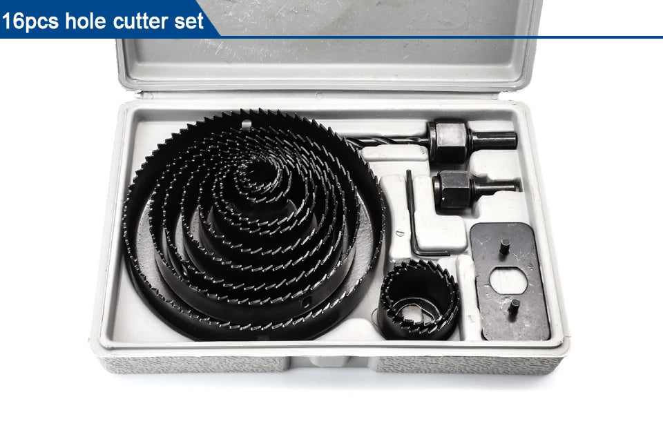 11/16pcs woodworking hole saw set drill bit carbon steel 19-127mm hole cutter set for plasterboard ceiling wood hole saw kit