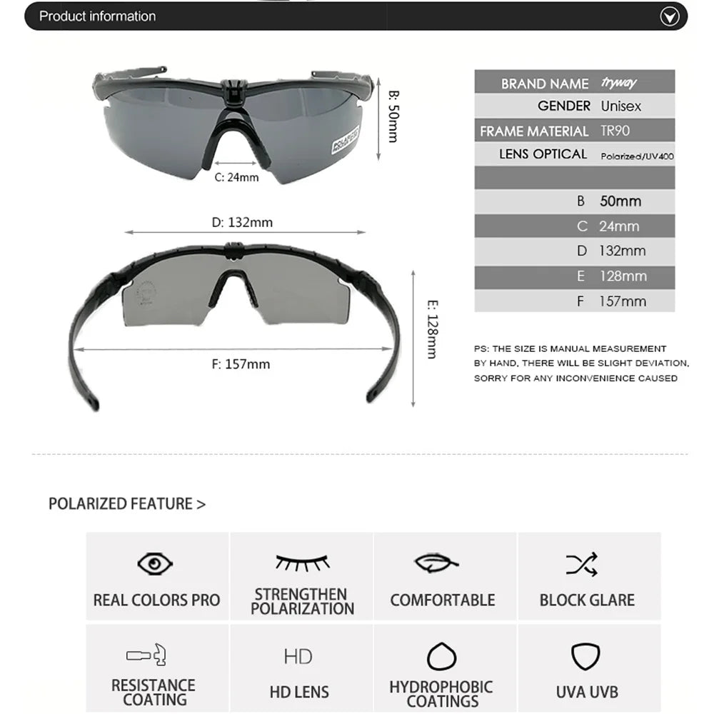 Tactical Professional Protective Military Polarized Glasses - Shooting, Sports, Hiking, Cycling, Paintball Safety Eyewear