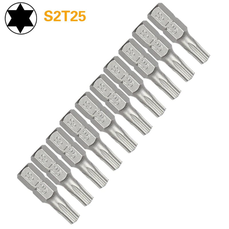 1 Inch T6 T7 T8 T9 T10 T15 Torx Screwdriver Bit Set S2 Steel 1/4 Inch 6.35mm Hex Shank Electric Screwdriver Bits For Power Tools