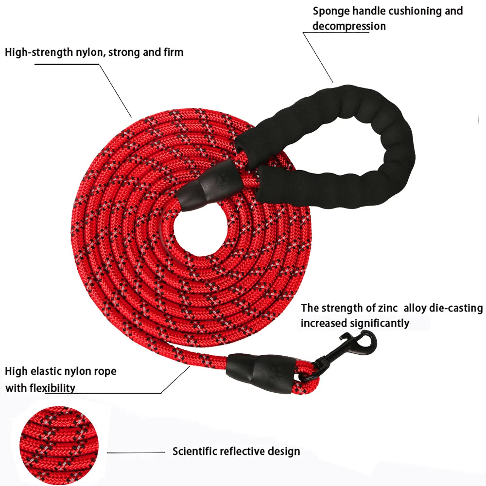 Pet Leashes Reflective Multi Color Round Rope Large Dog Collar Leash Training Running Rope Comfortable For Medium And Large Dogs