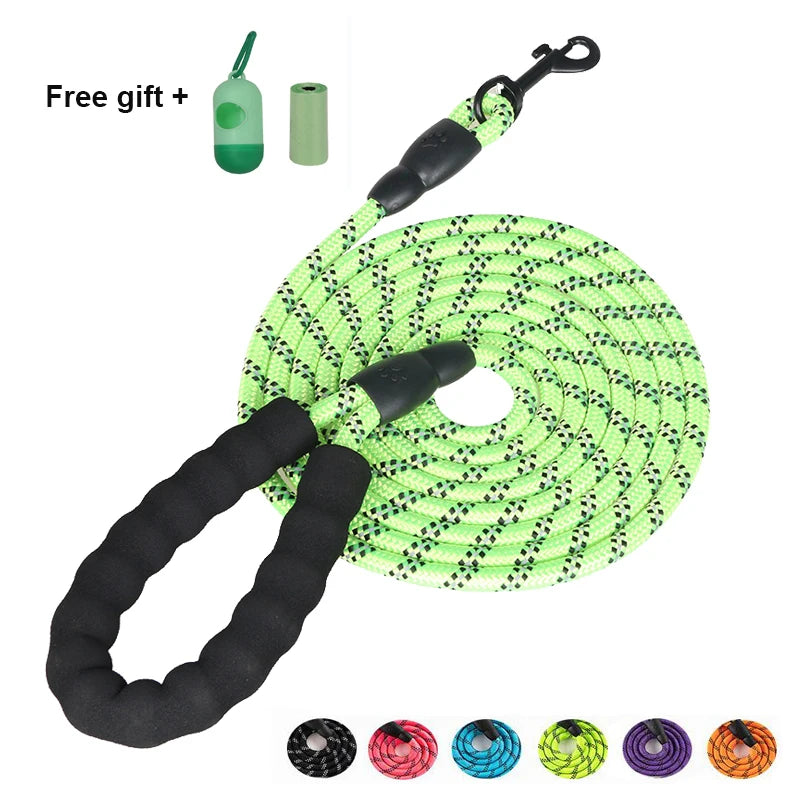Pet Leashes Reflective Multi Color Round Rope Large Dog Collar Leash Training Running Rope Comfortable For Medium And Large Dogs