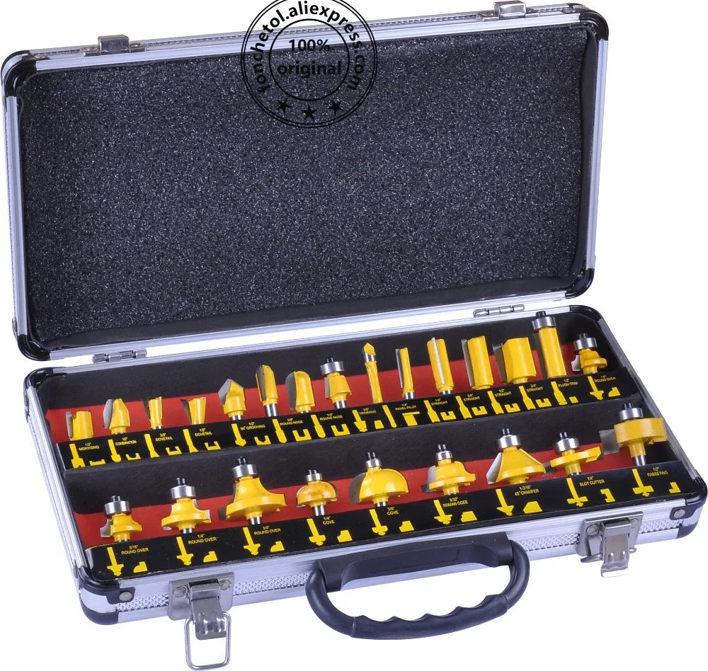 1/2 inch-1/4 inch-CNC solid carbide woodworking router bit, edge trimming machine wood milling cutter, 24-35-50 pcs wood tool set