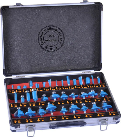 1/2 inch-1/4 inch-CNC solid carbide woodworking router bit, edge trimming machine wood milling cutter, 24-35-50 pcs wood tool set