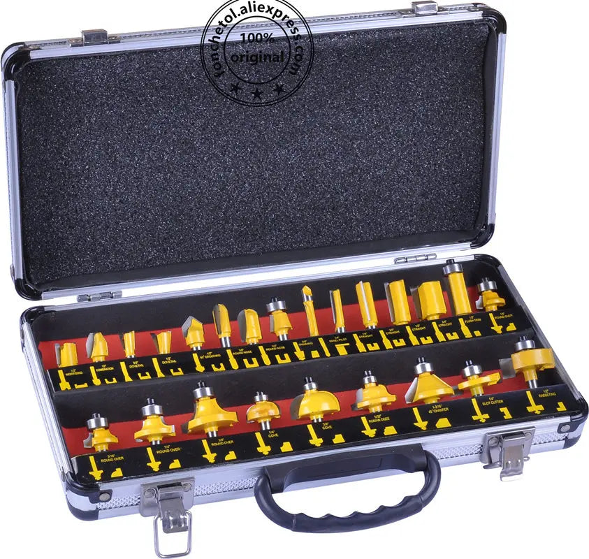 1/2 inch-1/4 inch-CNC solid carbide woodworking router bit, edge trimming machine wood milling cutter, 24-35-50 pcs wood tool set