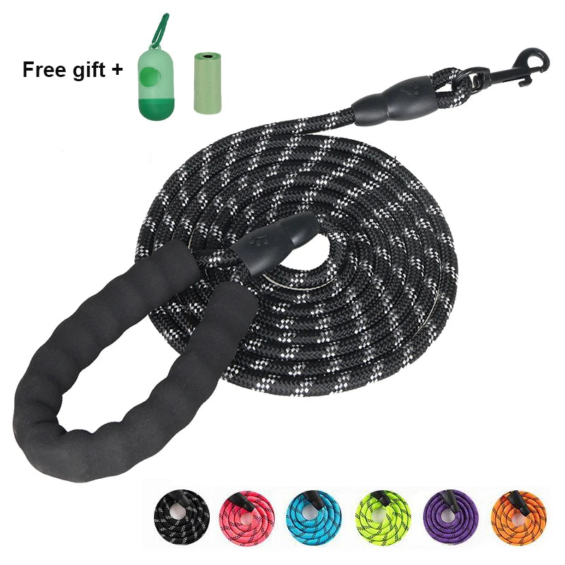 Pet Leashes Reflective Multi Color Round Rope Large Dog Collar Leash Training Running Rope Comfortable For Medium And Large Dogs