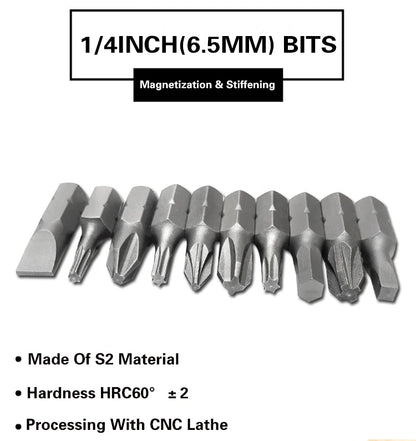 1 Inch T6 T7 T8 T9 T10 T15 Torx Screwdriver Bit Set S2 Steel 1/4 Inch 6.35mm Hex Shank Electric Screwdriver Bits For Power Tools