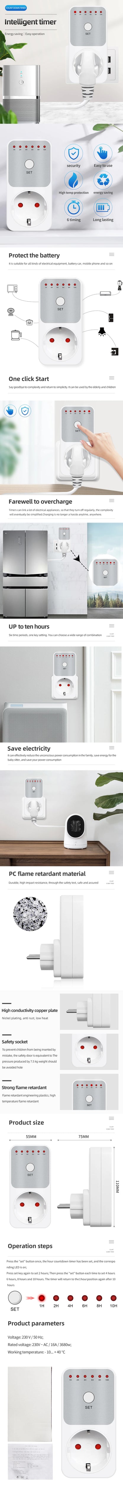 10Hr Countdown Timer Socket Plug Intelligent Time Setting Switch Control Socket Electricity Power Metering Socket