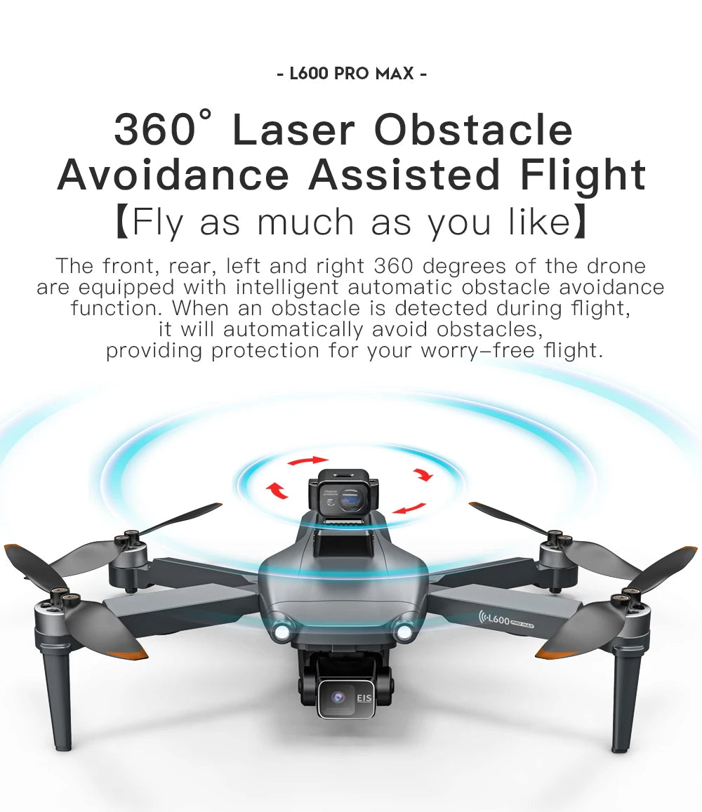 Dron L600 PRO / L600 PRO MAX 4K Profesional HD con Cámaras Duales, Gimbal de 3 Ejes, WIFI 5G, Sin Escobillas, con Evitación de Obstáculos y Seguridad