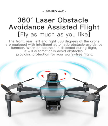 Dron L600 PRO / L600 PRO MAX 4K Profesional HD con Cámaras Duales, Gimbal de 3 Ejes, WIFI 5G, Sin Escobillas, con Evitación de Obstáculos y Seguridad