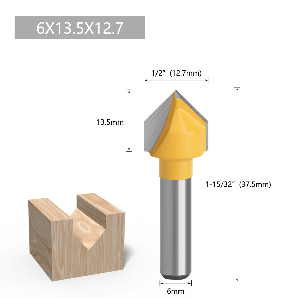 1pc 6mm Shank Router Bit Straight T Bit V Flush Trimming Cleaning Round Corner Cove Box Bits Milling Cutter For Wood MC06010