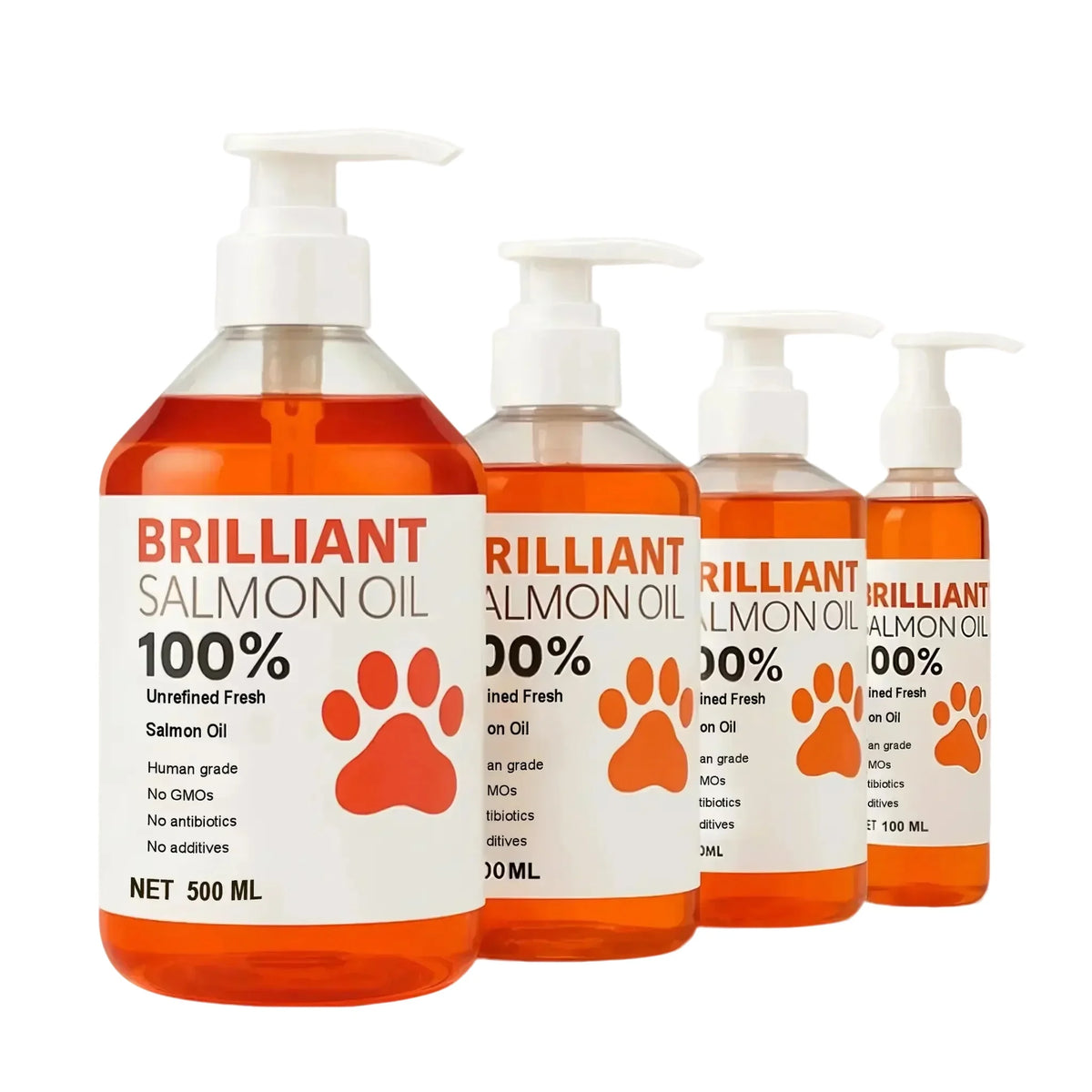 Aceite de Salmón de Grado Humano (500ml, 300ml, 200ml, 100ml) para Perros y Gatos Suplemento de Ácidos Grasos Omega 3 para una Salud y Nutrición Óptimas