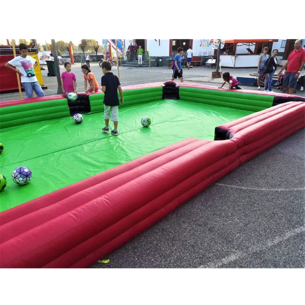 Mesa de billar de fútbol inflable roja de primera calidad, cancha de billar de fútbol portátil grande de tamaño humano con soplador para juego