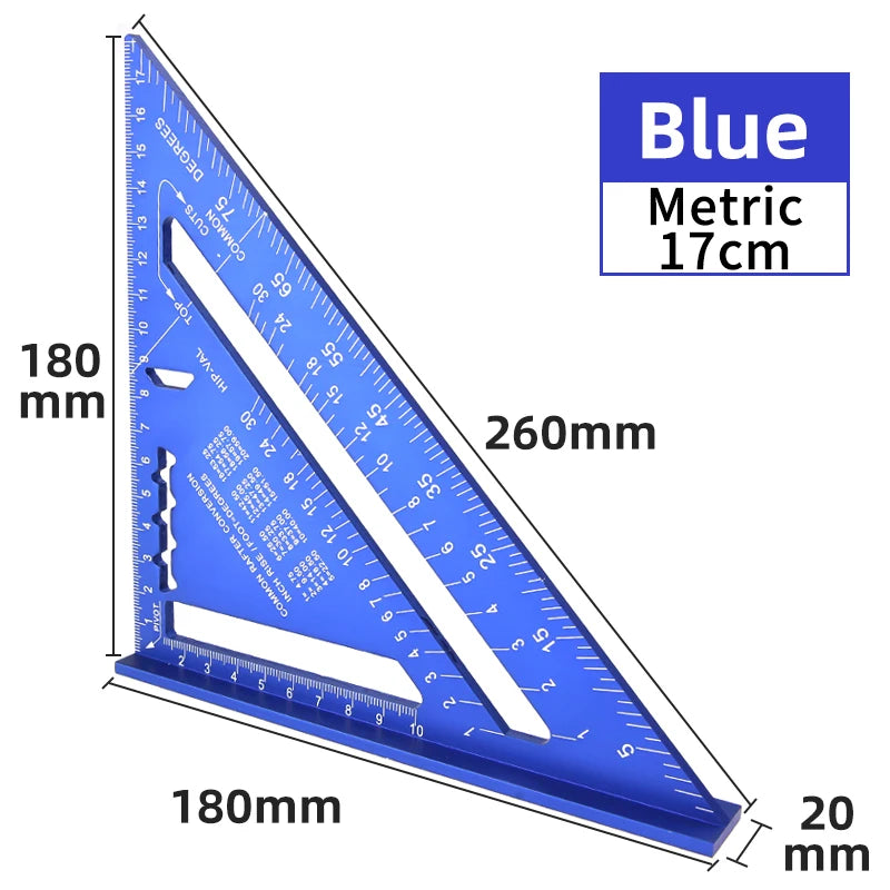 Triangle Ruler 7Inch Measurement Tool Aluminium Alloy Carpenter Set Square Angle Woodworking Tools Try Square Triangular Metric