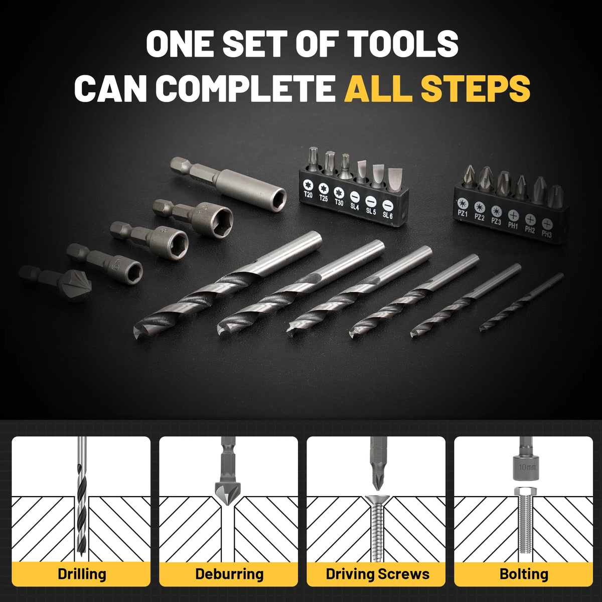 TOLESA 35PCS Drill Bit Set with Nut Driver Screwdriver Bit Countersink Bit, Drill Bit Kit for Metal Wood, Christmas Gift for Dad