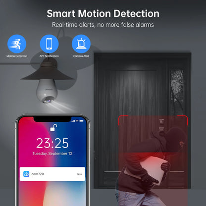 Lenovo 3MP E27 bombilla IP WiFi cámara de videovigilancia interior Color noche AI seguimiento hogar inteligente Monitor de bebé cámara CCTV