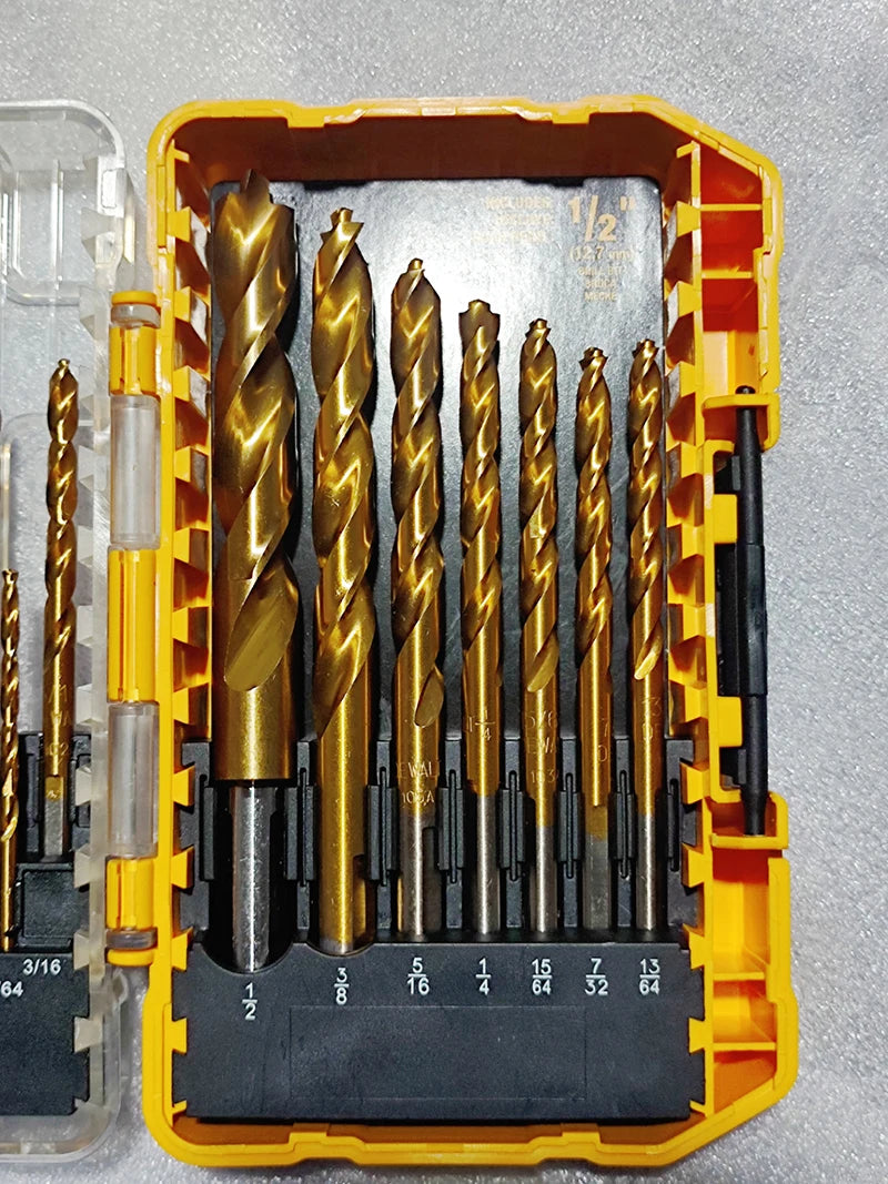 DEWALT Original DW1361 Titanium Twist Drill Bit Set Woodworking Metal HSS High Speed Steel Drill Bits 21-Pc. Tool Attachments