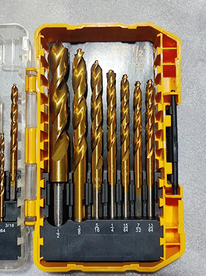 DEWALT Original DW1361 Titanium Twist Drill Bit Set Woodworking Metal HSS High Speed Steel Drill Bits 21-Pc. Tool Attachments