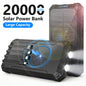 20000mAh Portable Solar Power Bank with Dual LED Lights, 4 Built-in Cables, and Fast Charging for iPhone, Android Phones, and AirPods