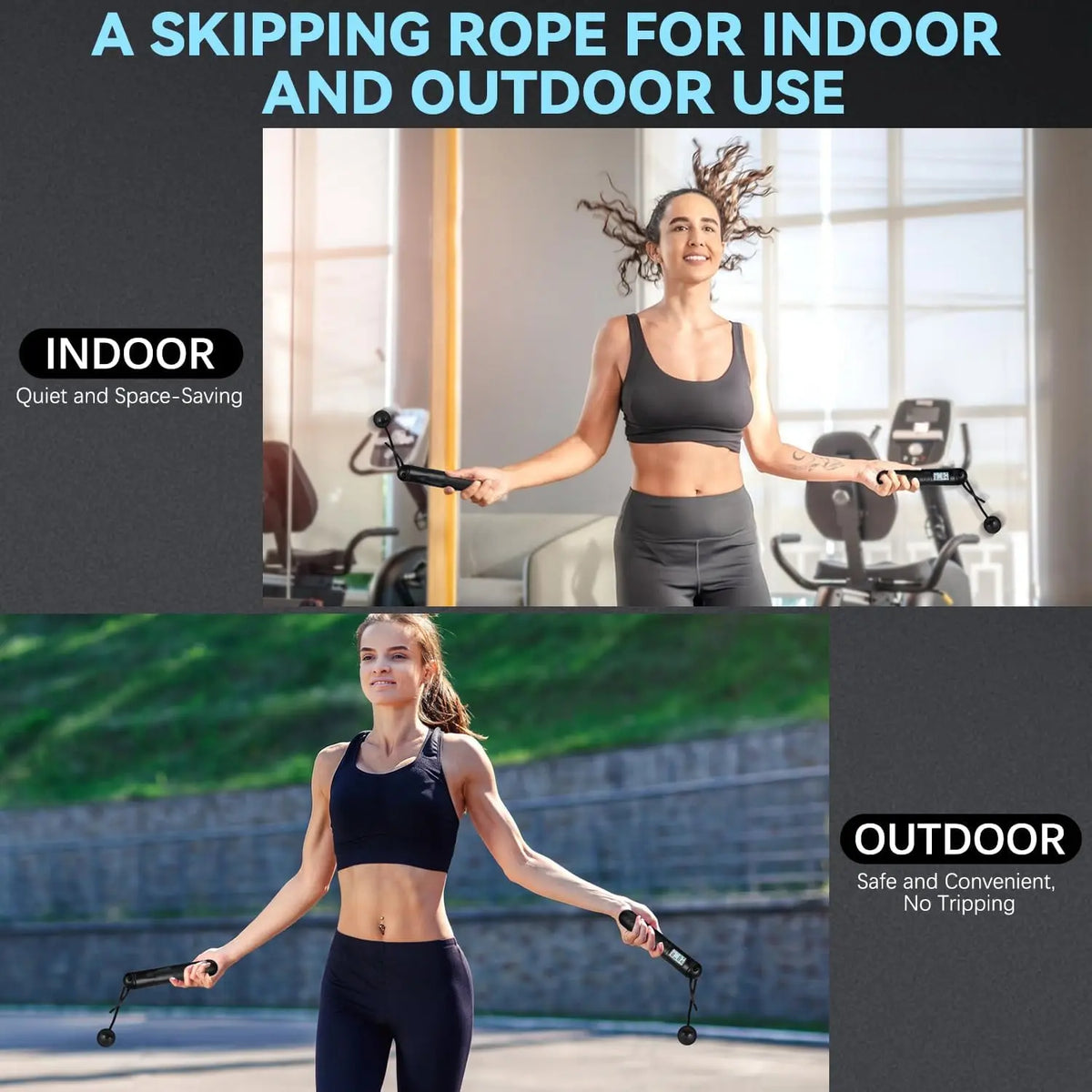 2-in-1 Smart Digital Weighted Jump Rope with LED Display Counter Cordless Skipping Rope Adjustable PVC Steel Wire Anti-Slip Handle for Adult Indoor Outdoor Cardio Workout Home Gym Fitness Training Portable Exercise Equipment