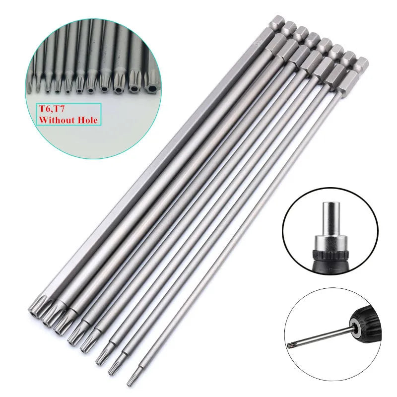 8/11Pcs S2 Torx Screwdriver Bit Set With Bag 1/4'' Shank Hex Wind Drill Head 100mm 150mm Screw Wrench Magnetic Star Hand Tool