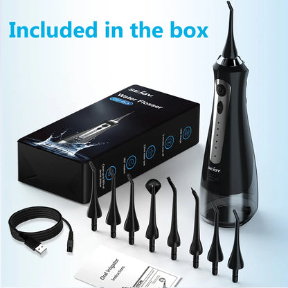 SEJOY Water Flosser Dental Oral Irrigator Teeth Whitening Strips Portable 230ML Tank 5 Modes 8 Jet Tips for Home Use