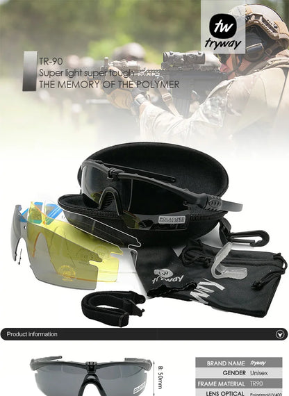 Tactical Professional Protective Military Polarized Glasses - Shooting, Sports, Hiking, Cycling, Paintball Safety Eyewear