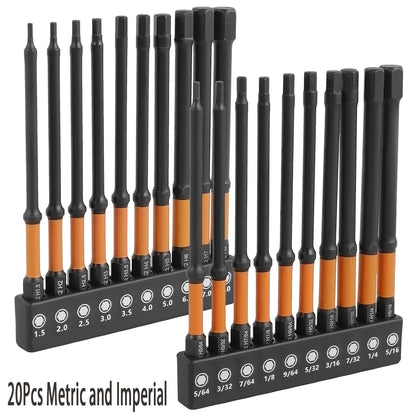 10/20PCS Hex Head Allen Wrench Bit Set Magnetic Screwdriver Drill Bit Metric and Imperial （SAE ）quick Release 1/4in Hex Shank