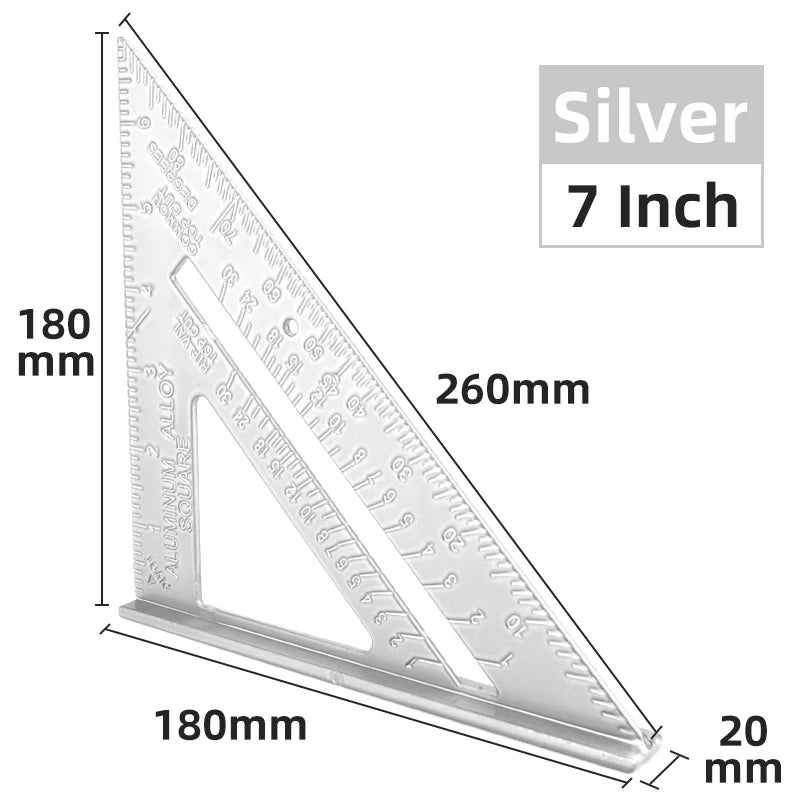 Triangle Ruler 7Inch Measurement Tool Aluminium Alloy Carpenter Set Square Angle Woodworking Tools Try Square Triangular Metric