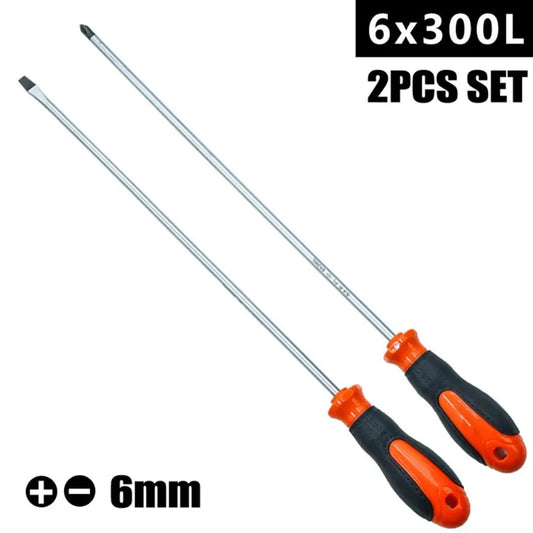 1/2pcs 12-inch Extended Screwdriver, Long Slotted/Phillips Screwdriver, Magnetic Screwdriver with Rubber Handle, Repairing Hand Tool