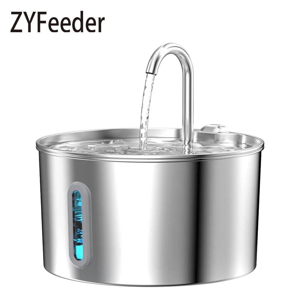 ZYFeeder 2.2L Automatic Stainless Steel Pet Water Fountain, Cat/Dog Drinking Bowl, Silent Water Dispenser with Window