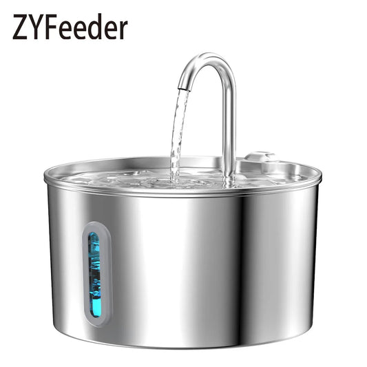 ZYFeeder 2.2L Automatic Stainless Steel Pet Water Fountain, Cat/Dog Drinking Bowl, Silent Water Dispenser with Window