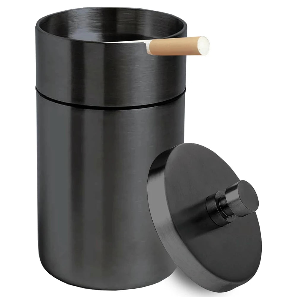 Portable Car Ashtray with Lid Stainless Steel Smokelss Ash Tray Detachable Windproof Ashtray for Auto Outdoor Mini Car Trash Can
